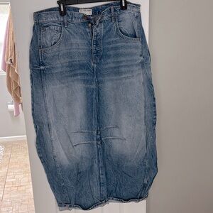 We The Free Blue Denim Barrel Jeans